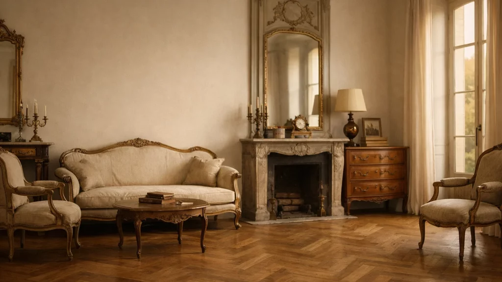 Salon de maison de famille, meubles anciens restaurés, près de Courbevoie