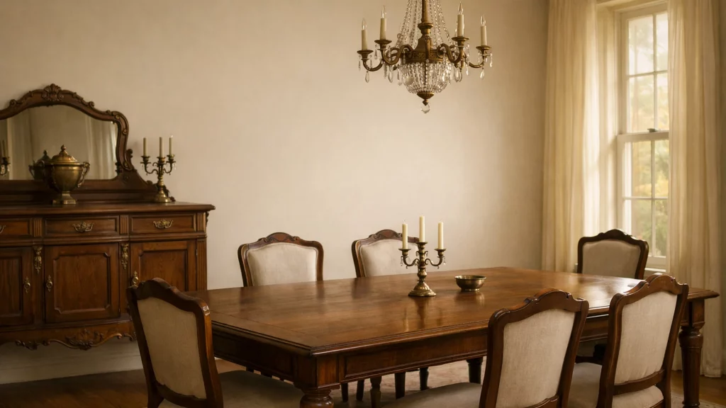 Salle à manger ancienne, table et buffet restaurés, près de Le Chesnay
