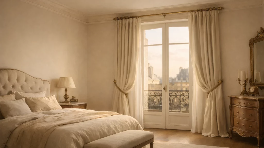 Chambre parisienne, rideaux occultants élégants, près de Paris 9e